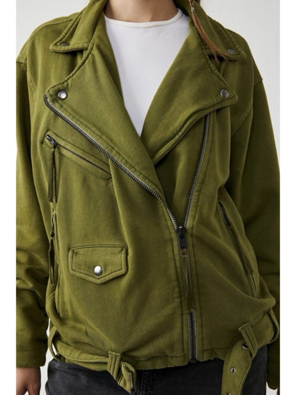 Free People We The Free Olive Moto Jacket XS NWT Cotton Belted MSRP $198